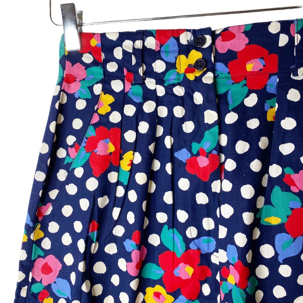 Vintage American Eagle Floral Polka Dot Pleated Pencil Skirt Belt Blue Pink L - Picture 4 of 10